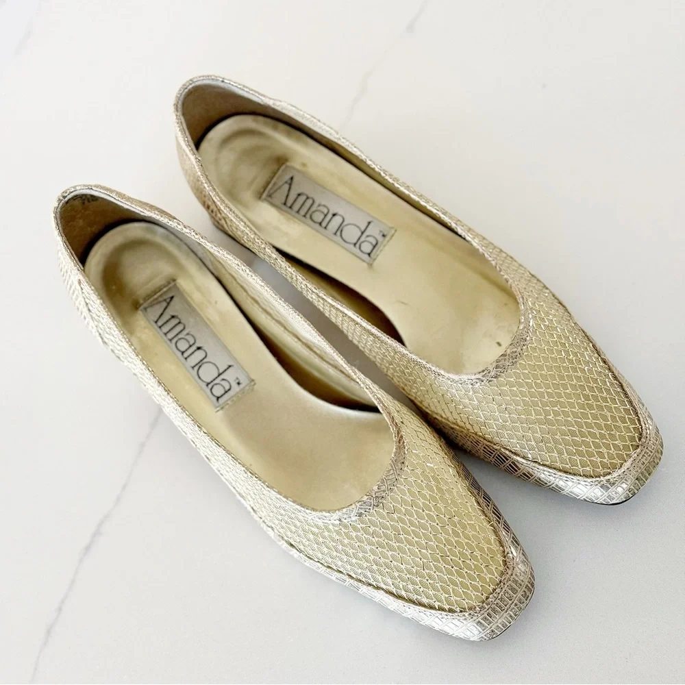 Amanda Fishnet Metallic Mesh Shiny Block Heel Shoes